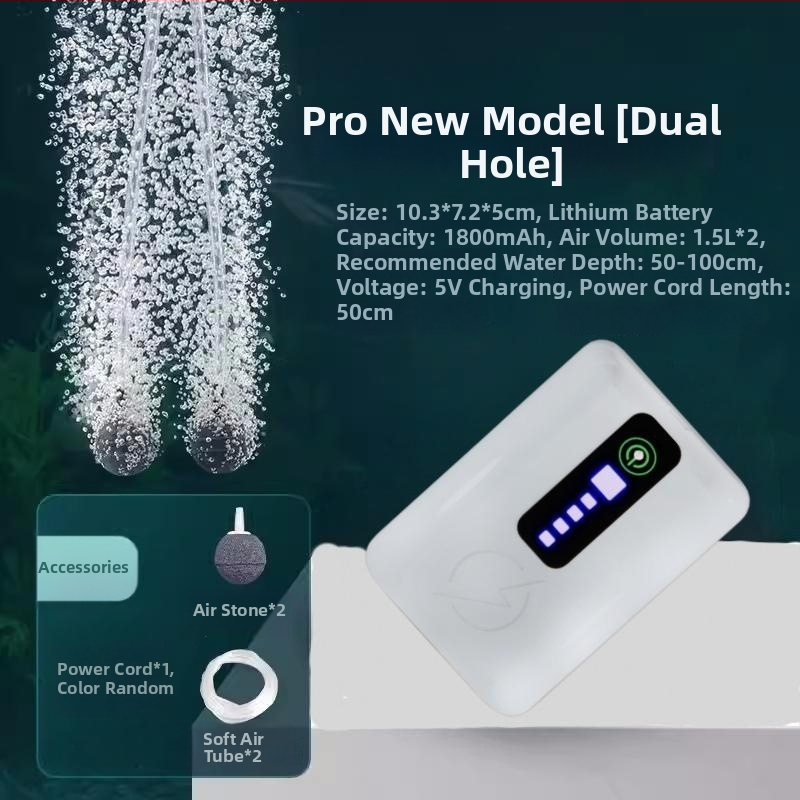 Kompakti USB deguonies siurblys akvariumui – įkraunama ličio baterija, nešiojamas, dvigubo naudojimo žvejybai ir lauko veiklai