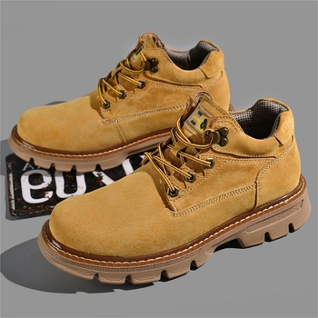 Мъжки зимни ботуши от свинска кожа, горен слой, подплатени флийс, корейски стил нисък връх, плоска подметка, шевна конструкция