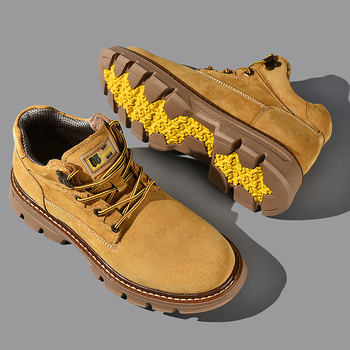 Мъжки зимни ботуши от свинска кожа, горен слой, подплатени флийс, корейски стил нисък връх, плоска подметка, шевна конструкция