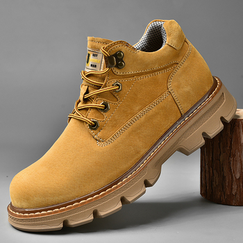 Мъжки зимни ботуши от свинска кожа, горен слой, подплатени флийс, корейски стил нисък връх, плоска подметка, шевна конструкция