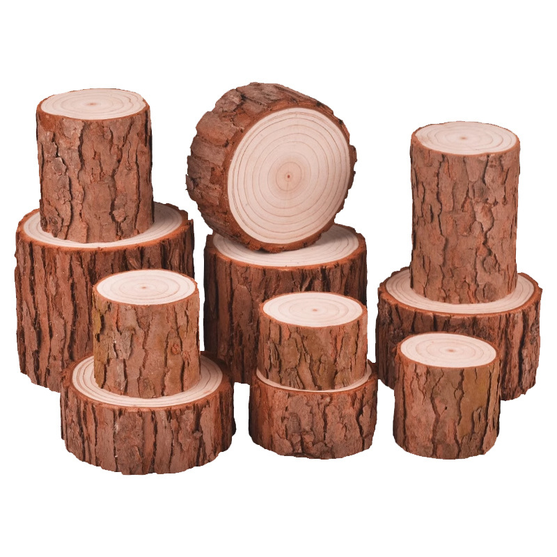 Set decorativ din lemn pentru cușca de hamster: bucăți de pin cu scoarță, stâlpi rotunzi din lemn, ornamente din lemn masiv, scări de cățărare și platformă‑gard pentru jucării