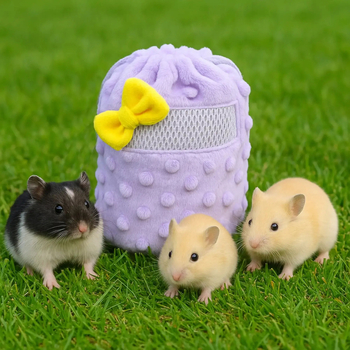 Sac pentru hamster cu plasă respirabilă și șnur, cu funda, portabil, pentru utilizare în interior și exterior (Material: fleece; Formă: ovală; Funcție: Portabil, Ventilat; Potrivit pentru: hamster; Scenarii: interior și exterior)