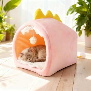 Cuib pentru pisici din pluș, design semiînchis, detașabil și lavabil, căldură de iarnă