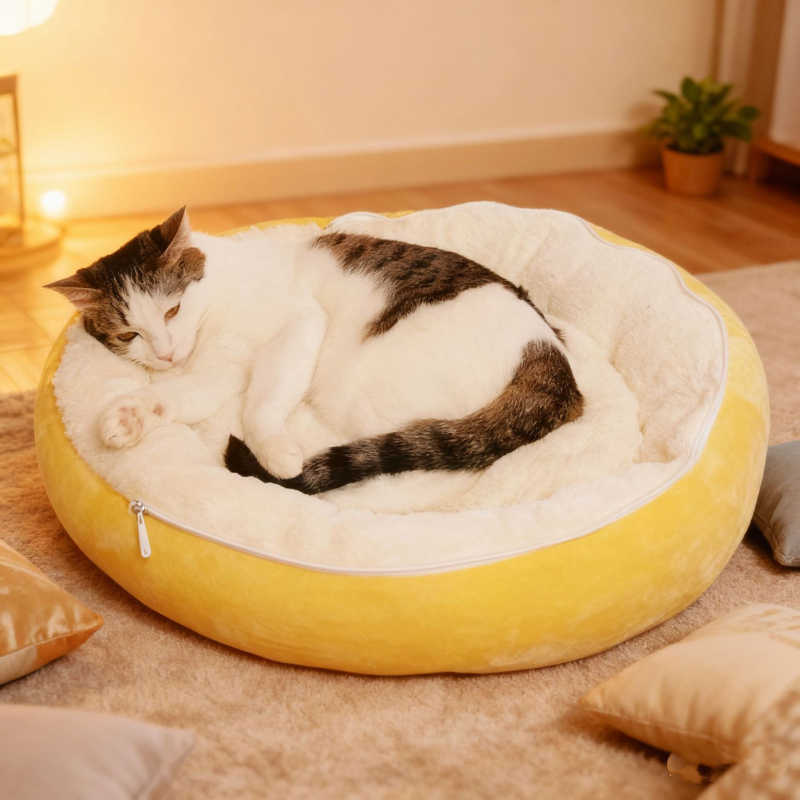 Cuib pentru pisici din pluș, design semiînchis, detașabil și lavabil, căldură de iarnă
