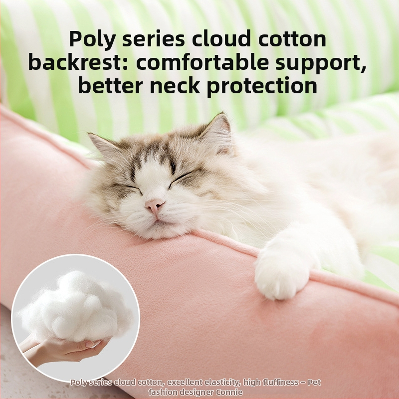 Kasside pesas – ruuduline triibuline muster, kõikide aastaaegade jaoks; Materjal: Pongee triibuline kangas; Sisu: kristalliliselt pehme; Plastist vooder; Sobib kassidele