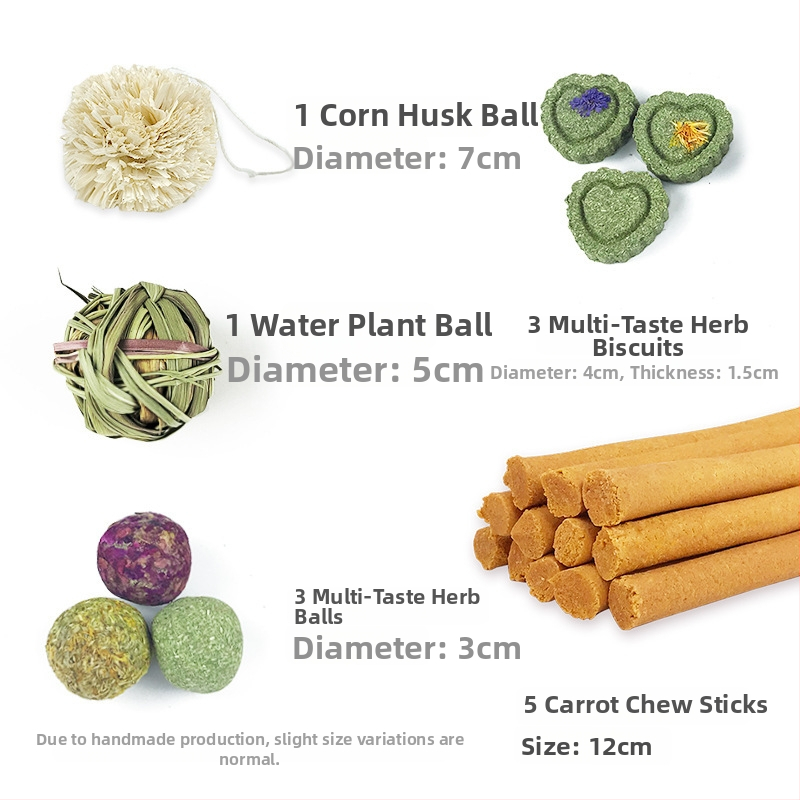 Žāvēta barība maziem grauzējiem: trušiem, hamstriem, cūciņām un činčillām; sastāvs: burkānu/zaļās zāles kūka; iepakojums 80 gab.; svars ap 200 g