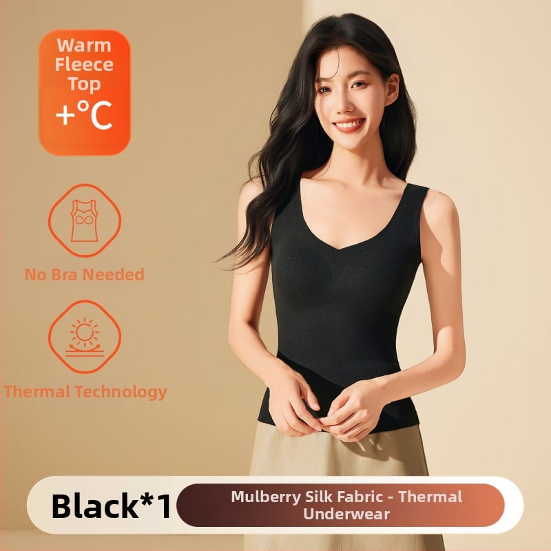 Γυναικείο ζεστό γιλέκο με ενσωματωμένο σουτιέν, διπλό στρώμα, V-σχήματος λαιμό, κουκούλα, μεταξιού μουριάς