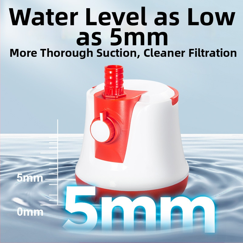 Потопяема помпа с долно засмукване, регулируем поток — за водно изпомпване, циркулация и засмукване на отпадъци, филтрация и почистване на аквариум