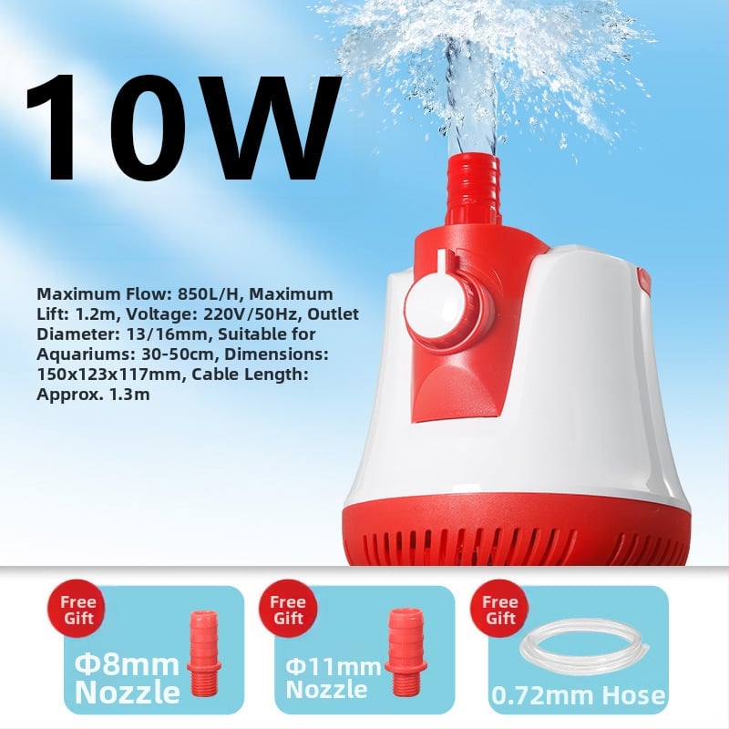 Потопяема помпа с долно засмукване, регулируем поток — за водно изпомпване, циркулация и засмукване на отпадъци, филтрация и почистване на аквариум