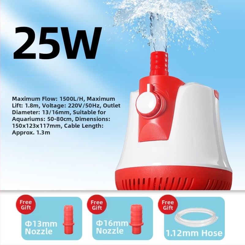 Потопяема помпа с долно засмукване, регулируем поток — за водно изпомпване, циркулация и засмукване на отпадъци, филтрация и почистване на аквариум