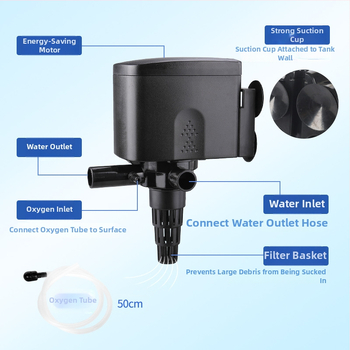 Plastinis potopinis siurblys akvariumui, filtracijai ir deguonies tiekimui