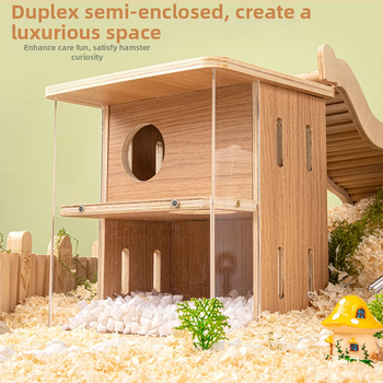 Drveno gnijezdo za hrčka s dvostrukim prozirnim akrilnim kućištem i bazenom za kopanje (Podrijetlo: Linyi, Shandong)