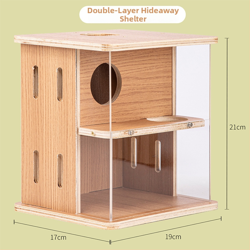 Drveno gnijezdo za hrčka s dvostrukim prozirnim akrilnim kućištem i bazenom za kopanje (Podrijetlo: Linyi, Shandong)
