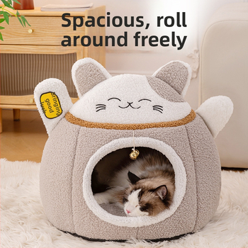 Sulgitud ümar kassipesa, talvise soe, suure ruumiga disain