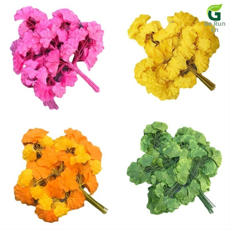 Gryn kunstlik ginkgo oks koos siidililledega – injektsioonvormimine, väliseks dekoratsiooniks ja fotograafia rekviziitideks