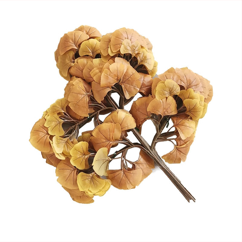 Gryn kunstlik ginkgo oks koos siidililledega – injektsioonvormimine, väliseks dekoratsiooniks ja fotograafia rekviziitideks