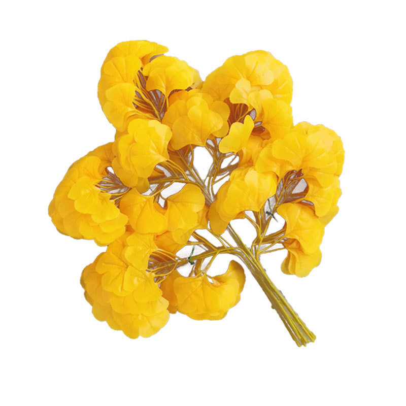 Gryn kunstlik ginkgo oks koos siidililledega – injektsioonvormimine, väliseks dekoratsiooniks ja fotograafia rekviziitideks