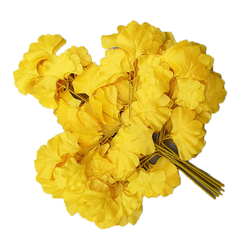 Gryn kunstlik ginkgo oks koos siidililledega – injektsioonvormimine, väliseks dekoratsiooniks ja fotograafia rekviziitideks