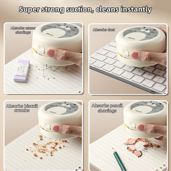 Galda tīrītājs, uzlādējams elektriskais vakuums, plastmasas konstrukcija, karikatūras stila dizains, piemērots gumijas atkritumu un zīmējumu drupaču tīrīšanai