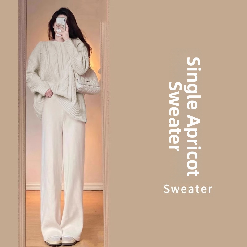 Nėščiųjų dviejų dalių komplektas: laisvas viršus su ilgomis rankovėmis ir plačios kelnės, flisinis pamušalas; audinys poliesterio 70–80% ir medvilnės 20–30% — rudens-žiemos 2025, japonų-korejiečių laisvas stilius