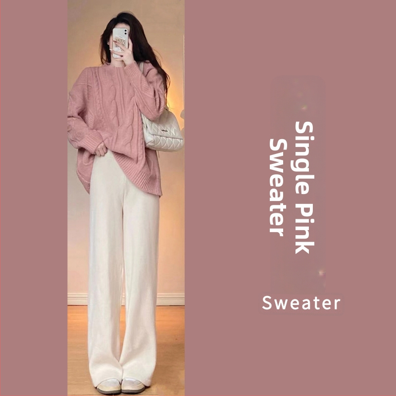 Nėščiųjų dviejų dalių komplektas: laisvas viršus su ilgomis rankovėmis ir plačios kelnės, flisinis pamušalas; audinys poliesterio 70–80% ir medvilnės 20–30% — rudens-žiemos 2025, japonų-korejiečių laisvas stilius