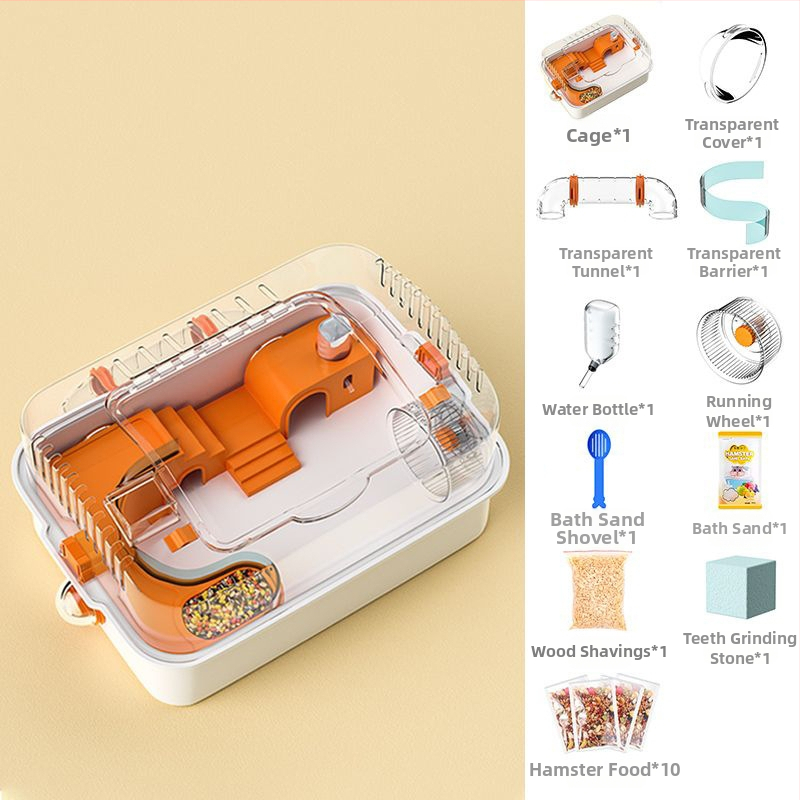 Hamsteri puur ja mänguasjade komplekt — plastikust, ristkülikukujuline kuju, ventileeritud ja kergesti puhastatav, sobib siseriiklikuks ja väliseks kasutamiseks