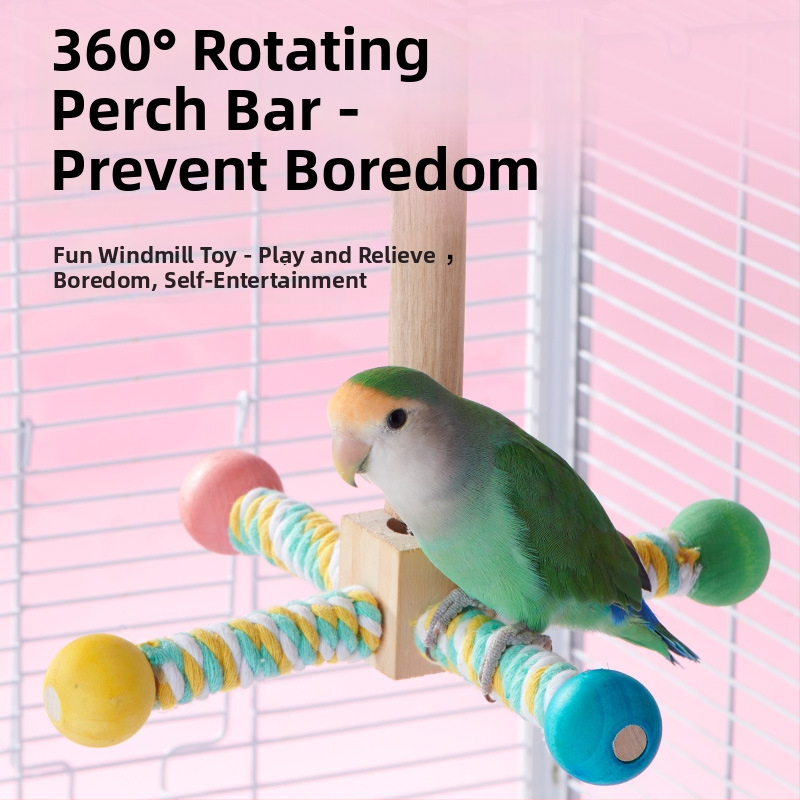 Fából készült papagáj játékállvány harapásálló felülettel, hintázó létrával és mászó bottal