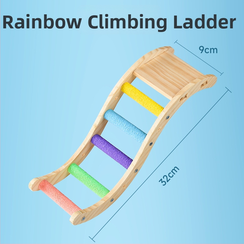 Fából készült papagáj játékállvány harapásálló felülettel, hintázó létrával és mászó bottal