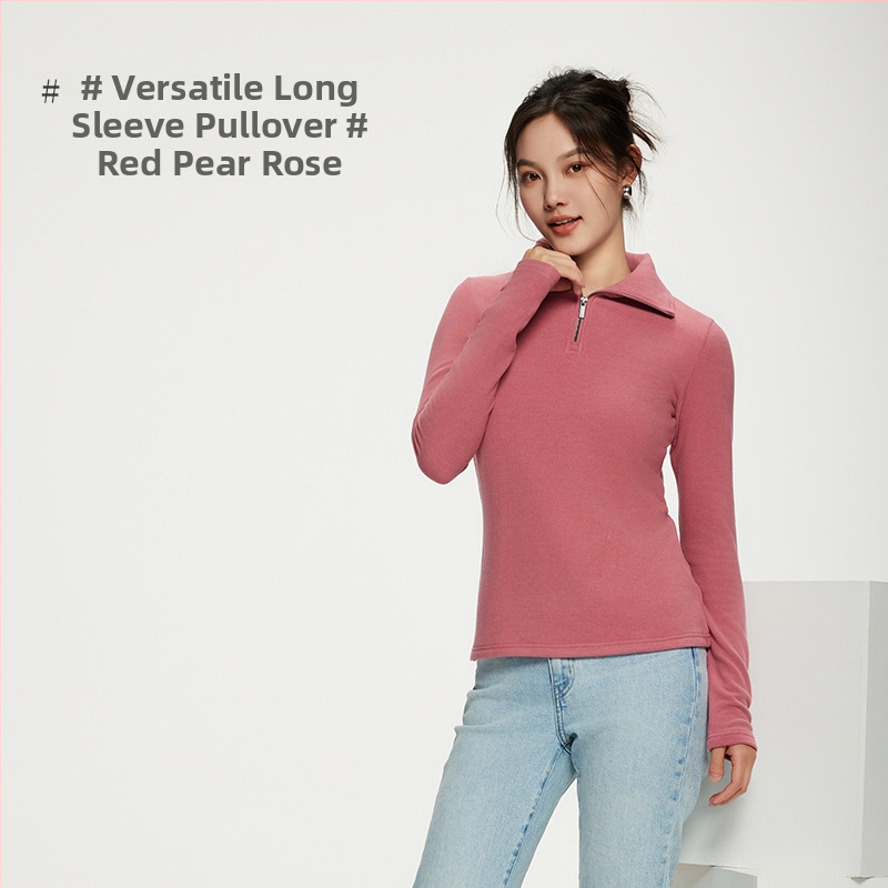 Moteriška megztinė De Velvet, dvipusis velvetas, pusaukštos apykaklės, ilgos rankovės, tankus audinys, siauras kirpimas