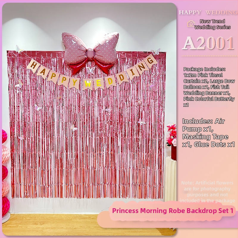 Vestuvinės patalpų fono rekvizitas – romantiška nuotaika, kaspinų dekoracijos, plastmasės medžiaga, tinkama vestuvėms