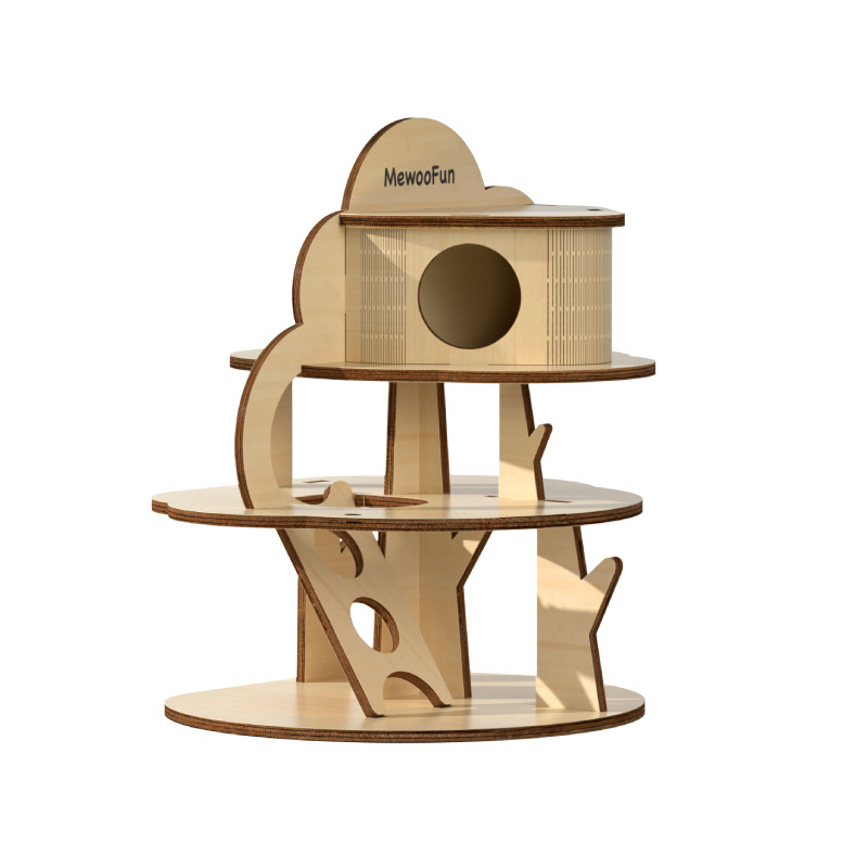 Medinis daugiapakopis hamsterio labirintas su lizdu nameliu - Medžiaga: daugiasluoksė plokštė, akrilas; Prekės ženklas: Meow wang ye; Kategorija: naminių gyvūnėlių priežiūros įrankiai