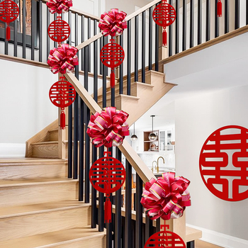 Vestuvinių laiptų turėklų dekoracijų rinkinys iš neaudinio audinio su kaspinu ir gėlėmis; vestuvėms; vidaus dekoravimui; prekės ženklas Orange Nuoyi Bai