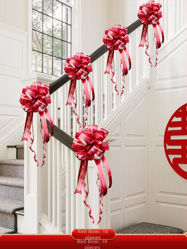 Vestuvinių laiptų turėklų dekoracijų rinkinys iš neaudinio audinio su kaspinu ir gėlėmis; vestuvėms; vidaus dekoravimui; prekės ženklas Orange Nuoyi Bai