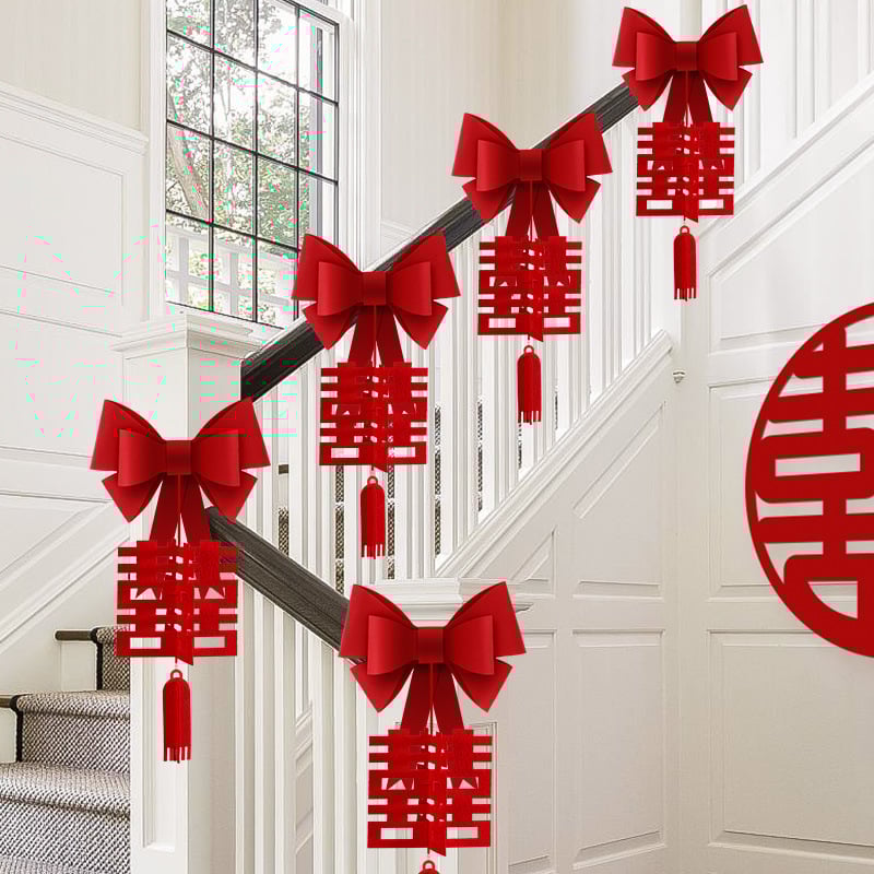 Vestuvinių laiptų turėklų dekoracijų rinkinys iš neaudinio audinio su kaspinu ir gėlėmis; vestuvėms; vidaus dekoravimui; prekės ženklas Orange Nuoyi Bai