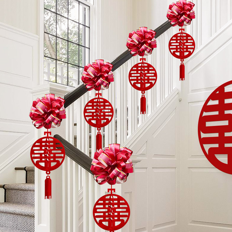 Vestuvinių laiptų turėklų dekoracijų rinkinys iš neaudinio audinio su kaspinu ir gėlėmis; vestuvėms; vidaus dekoravimui; prekės ženklas Orange Nuoyi Bai