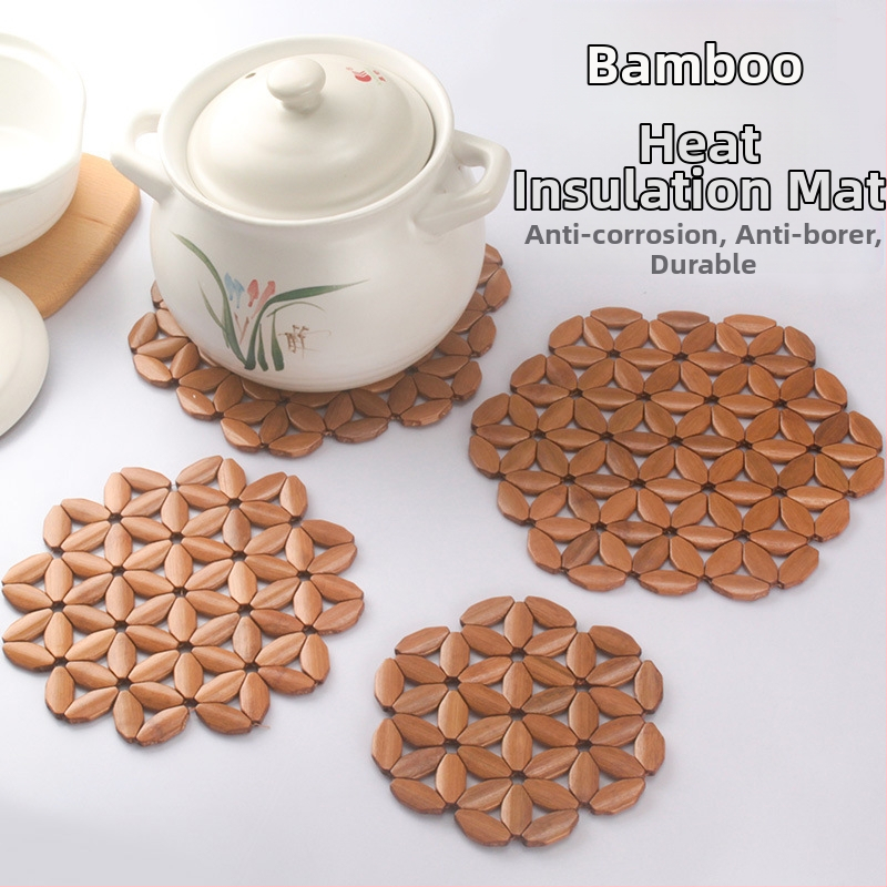 Bambusest ümmargune laua mats, kuumuskindel, ühevärviline muster, Hiina stiil