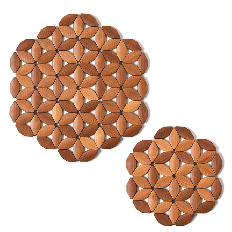 Bambusest ümmargune laua mats, kuumuskindel, ühevärviline muster, Hiina stiil