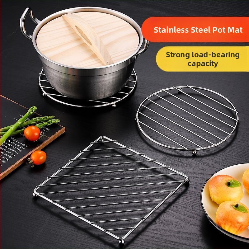 Roostevabast terasest kööginõude hoidik ja pannialus, ümmargune või ruudukujuline, kaasaegne minimalistlik stiil