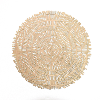 Placemat rotund din PVC cu model lemn brodat, izolație termică, stil modern minimalist pentru bucătărie