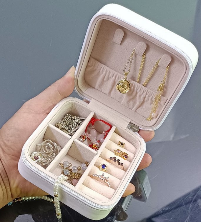 Juvelieru uzglabāšanas kaste ar rāvējslēdzēju, kompakta kvadrātveida forma, materiāls: kompozīta materiāls, izcelsme: Yiwu, zīmols: zj