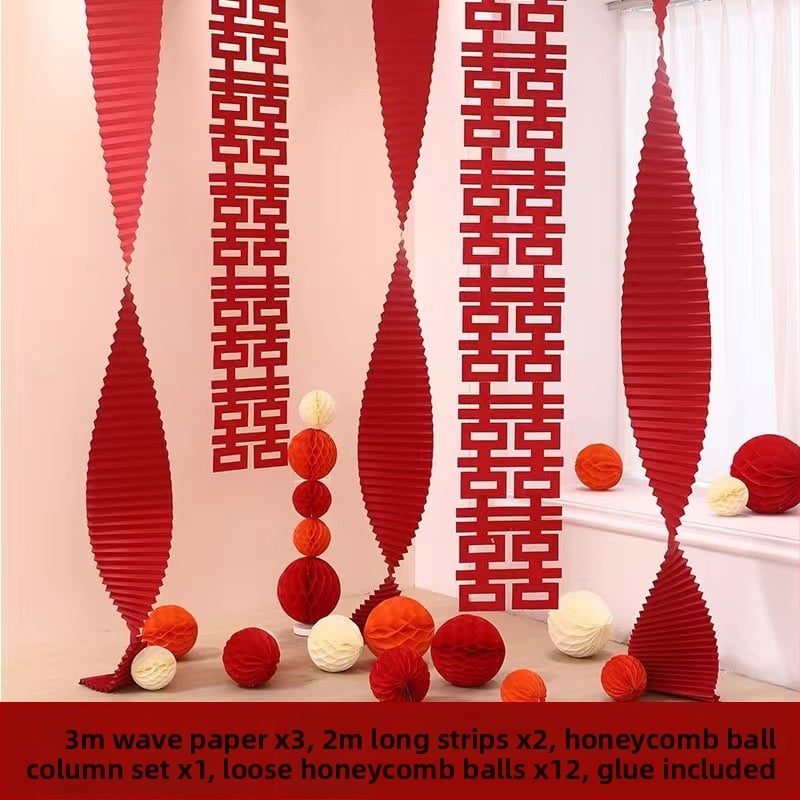 Set za uređenje sobe za vjenčanje — papirnati elementi i vrpce, rekviziti za uređenje prostora