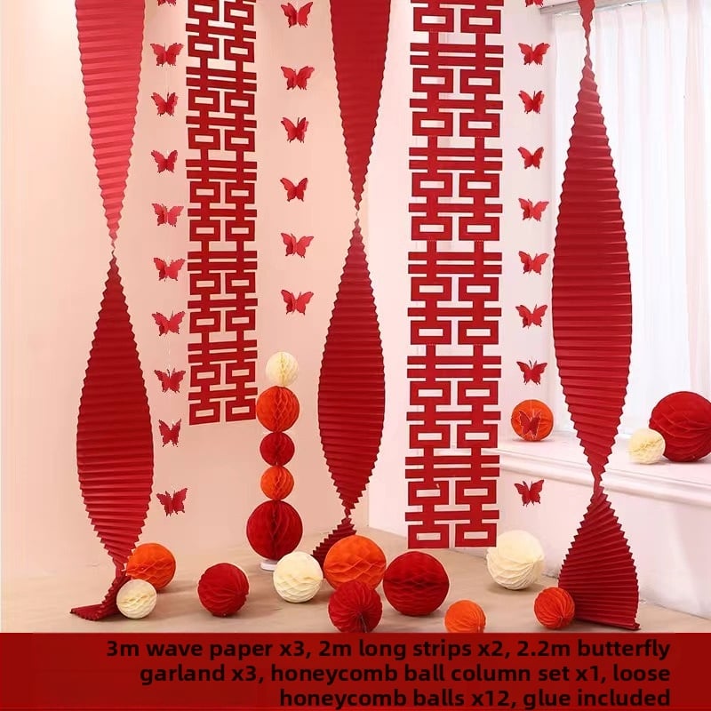 Set za uređenje sobe za vjenčanje — papirnati elementi i vrpce, rekviziti za uređenje prostora