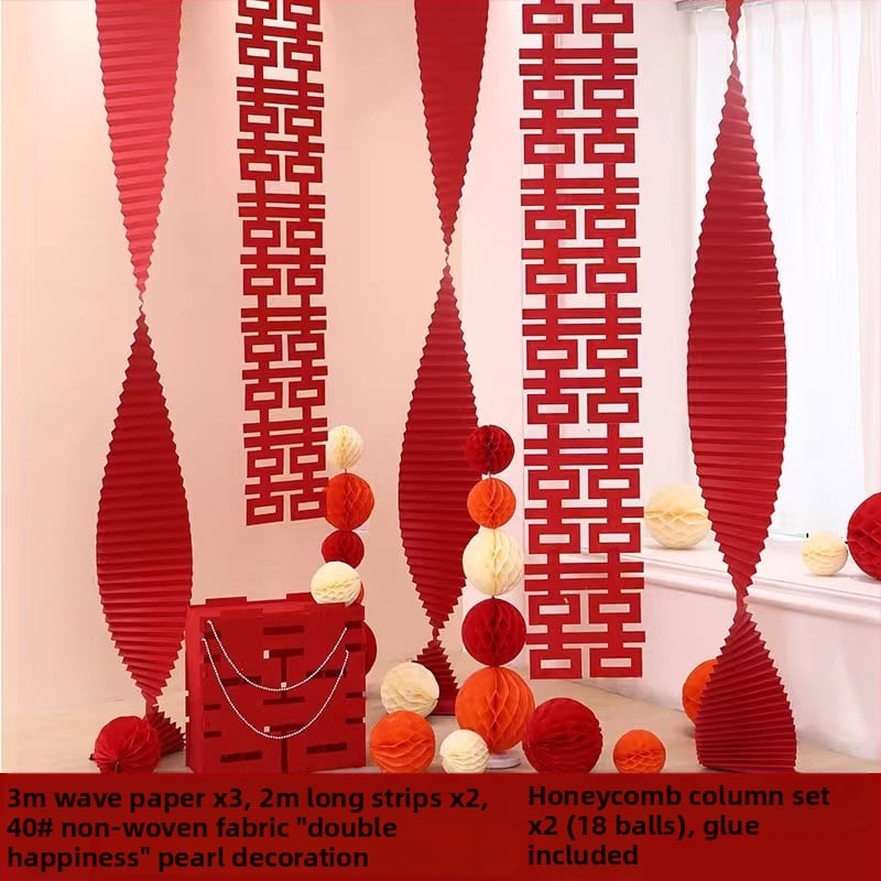 Set za uređenje sobe za vjenčanje — papirnati elementi i vrpce, rekviziti za uređenje prostora