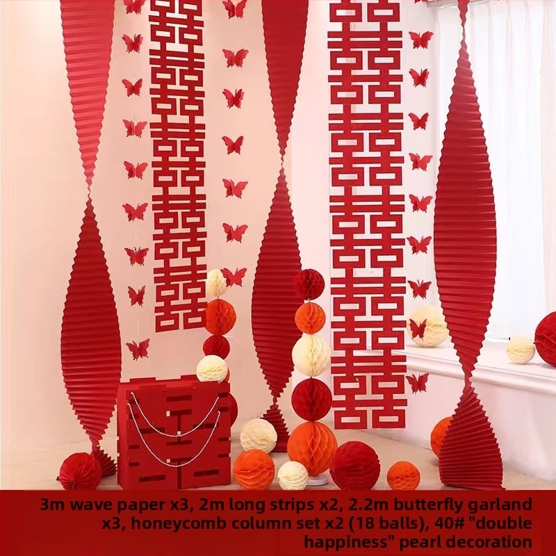 Set za uređenje sobe za vjenčanje — papirnati elementi i vrpce, rekviziti za uređenje prostora