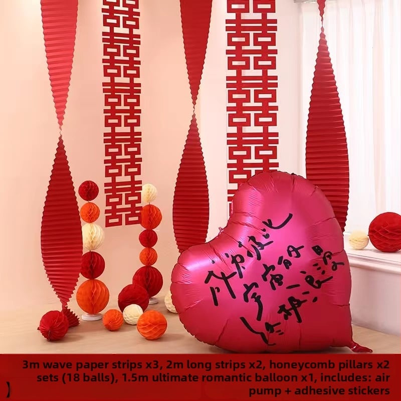 Set za uređenje sobe za vjenčanje — papirnati elementi i vrpce, rekviziti za uređenje prostora