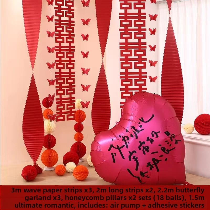 Set za uređenje sobe za vjenčanje — papirnati elementi i vrpce, rekviziti za uređenje prostora