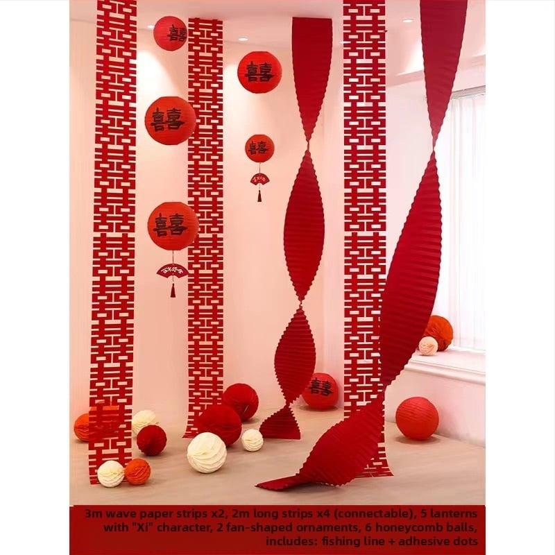 Set za uređenje sobe za vjenčanje — papirnati elementi i vrpce, rekviziti za uređenje prostora