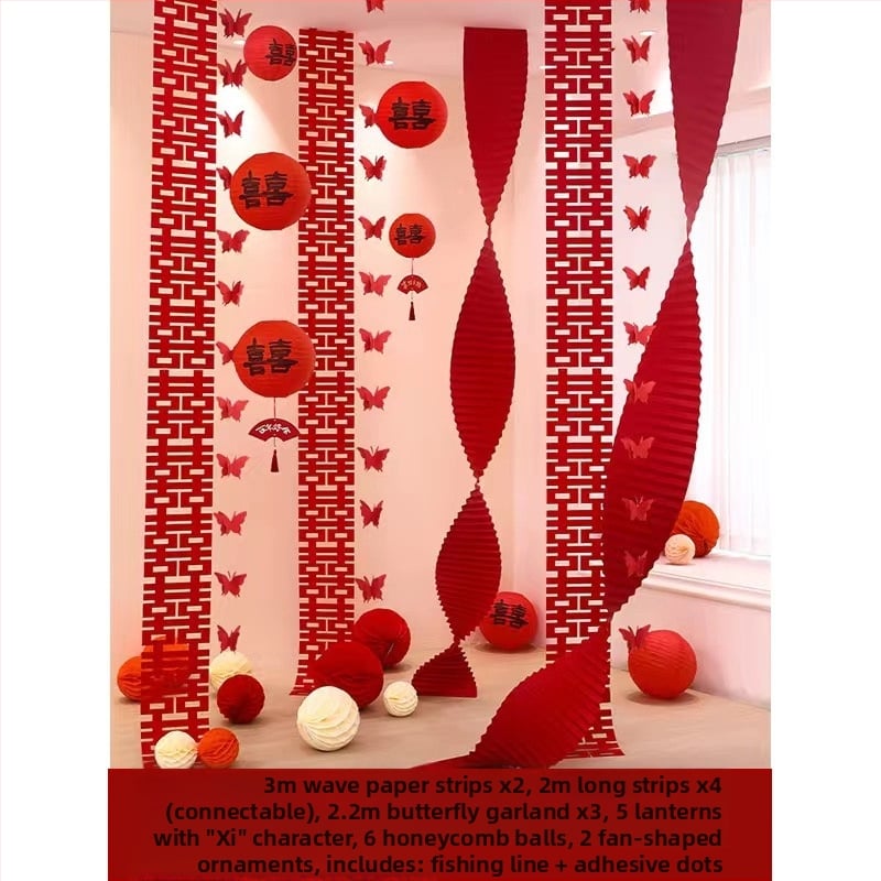 Set za uređenje sobe za vjenčanje — papirnati elementi i vrpce, rekviziti za uređenje prostora