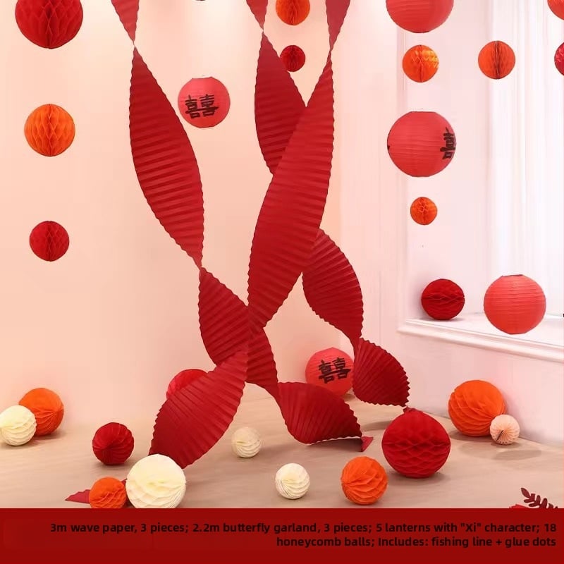 Set za uređenje sobe za vjenčanje — papirnati elementi i vrpce, rekviziti za uređenje prostora