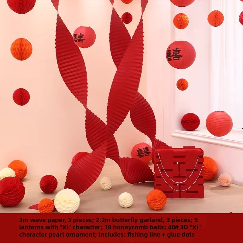 Set za uređenje sobe za vjenčanje — papirnati elementi i vrpce, rekviziti za uređenje prostora